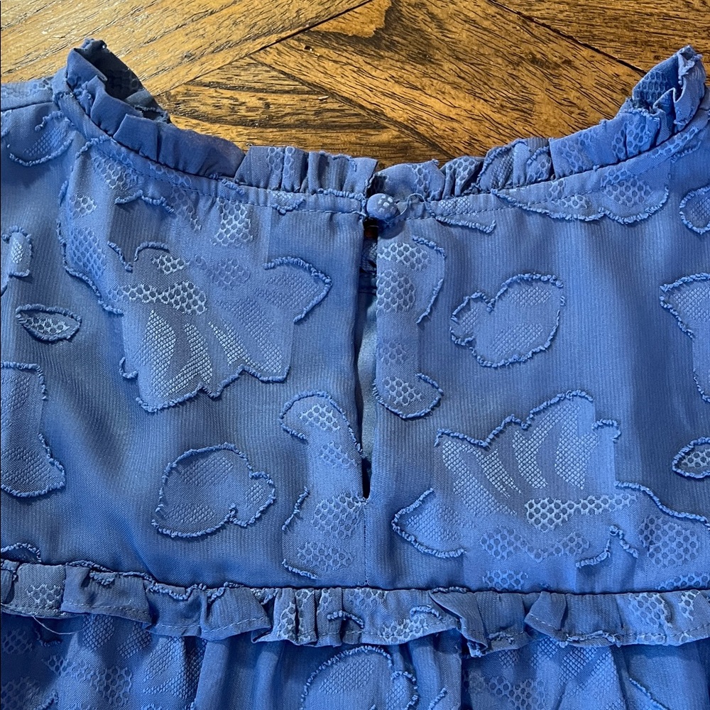 LC Lauren Conrad Sleeveless Floral Ruffled Blue Blouse, Lined size L - Picture 4 of 8